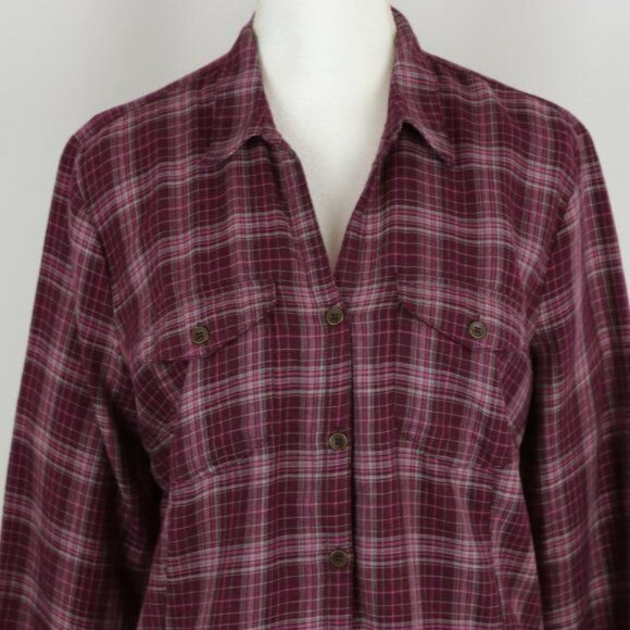 Royal Robbins Women's Medium Purple Plaid Wool Blend Long Sleeve Button Up Shirt - Picture 2 of 8